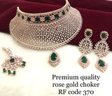 SUHANI  GEET , ROSE GOLD FINISH  FINISH HEAVY CHOKER NECKLACE WITH MAANGTIKKA FOR WOMEN-ARTCN001RG