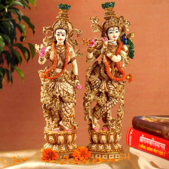 15 INCHES  RADHA KRISHNA PAIR STANDING STATUE WITH FINE GOLD PAINTING-ANUBRKS001