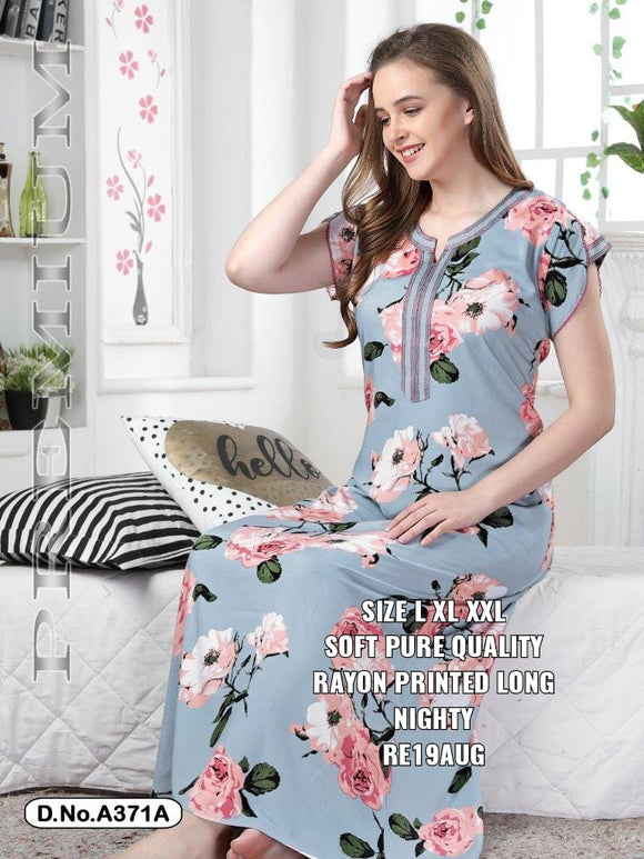 SOFT AND PURE QUALITY PRINTED RAYON LONG NIGHTY FOR WOMEN -ANUBRN001