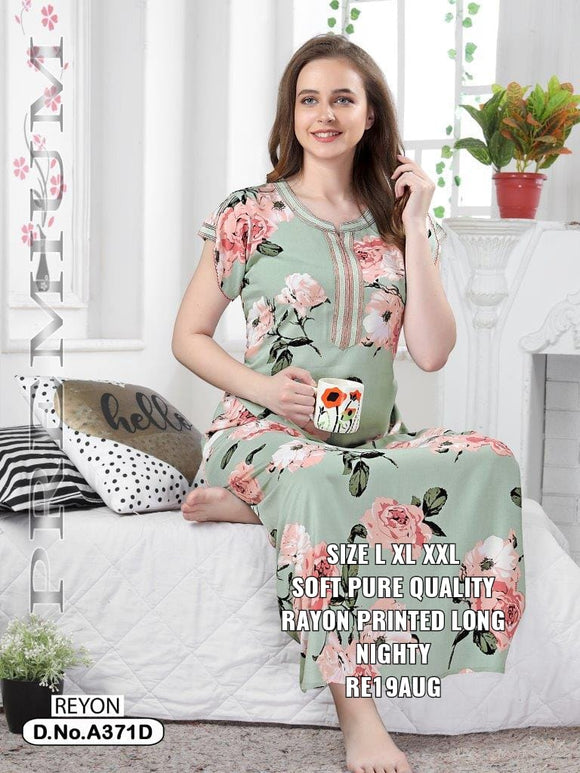 SOFT AND PURE QUALITY PRINTED RAYON LONG NIGHTY FOR WOMEN -ANUBRN001PG