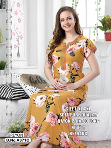 SOFT AND PURE QUALITY PRINTED RAYON LONG NIGHTY FOR WOMEN -ANUBRN001Y