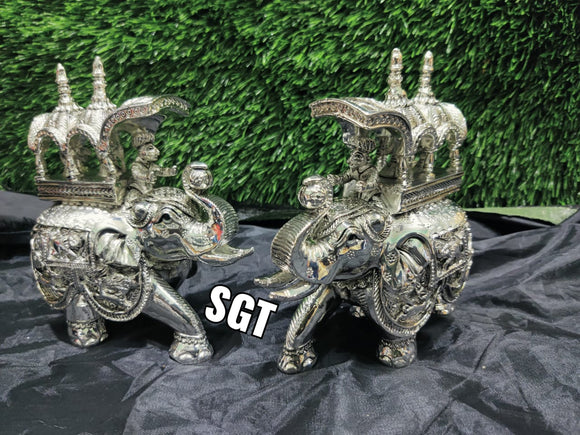 PAIR OF LIMITED EDITION EXCLUSIVE PURE SILVER PLATED BALAJI MAHARAJ ELEPHANT IDOLS -SNBMEI001