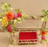 DECORATED LED LIGHTED JHULA WITH GOLDEN FLOWERS FOR LADDU GOPAL THIS JANMASHTAM-SKDDJ001YO