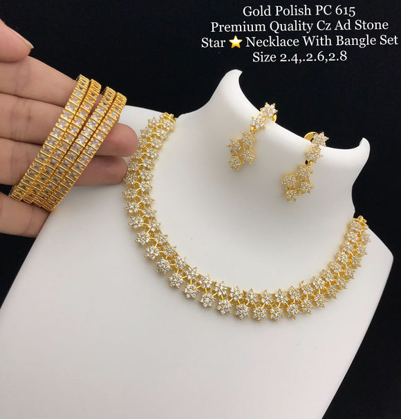 CHANDRIKA, PREMIUM QUALITY AMERICAN DIAMOND NECKLACE SET WITH MATCHING BANGLES COMBO FOR WOMEN-SAYDNSW001