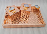 ROSE GOLD COLOR LEATHERITE TRAY WITH TISSUE HOLDER AND 2 BOXES -ANUBLT001RG