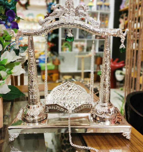 GERMAN SILVER DOUBLE PEACOCK DESIGNER JHULA  FOR LADDU GOPAL -SANWAGSJ001D