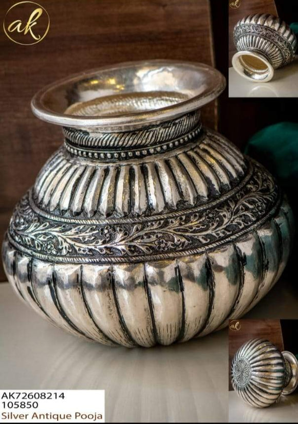 SUMAN, ANTIQUE FINISH  SILVER DESIGNER KALASH FOR PUJA-SAYDK001