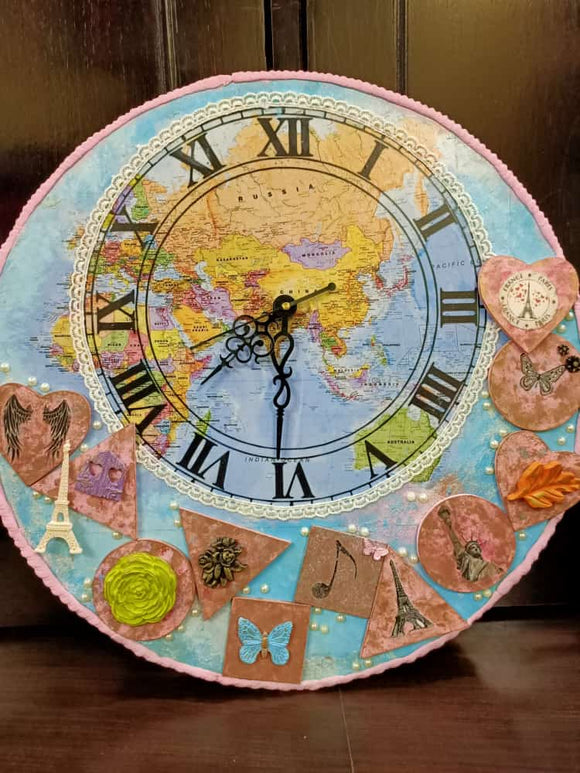 SEVEN WONDERS OF THE WORLD HAND CRAFTED  WOODEN CLOCK -PANIPSW001