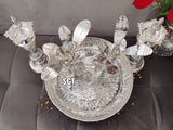 GERMAN SILVER ASHTA LAKSHMI PLATE WITH BANANA TREE AND DESIGNER MOGGU DEEPAMS-SNALS001