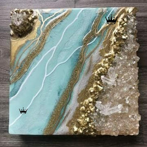 OCEAN BLUE AND GOLD GEODE WALL ART -ANUBGWA001