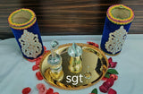 Full Set impressive  German Silver washable tray with German Silver washable Pooja items and  banana tree stand-SNPTBS001