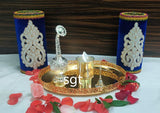 Full Set impressive  German Silver washable tray with German Silver washable Pooja items and  banana tree stand-SNPTBS001