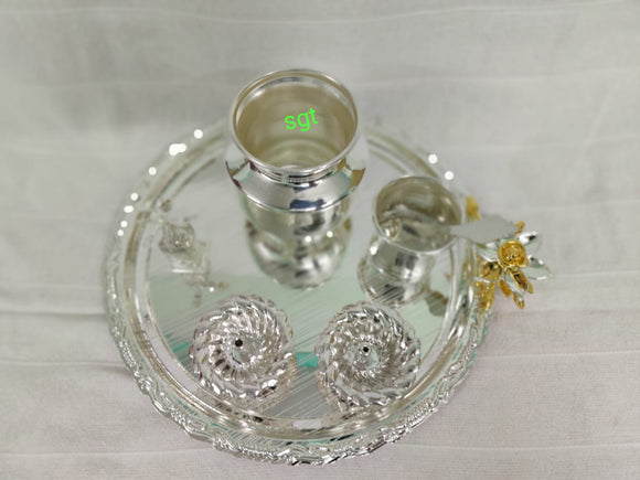 SHUBHAM, GERMAN SILVER THALI SET FOR PUJA-SNPS001A