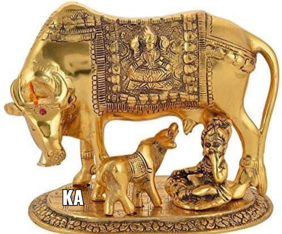 Metal Kamdhenu Cow with Calf & krishna Staue-PALKDS001