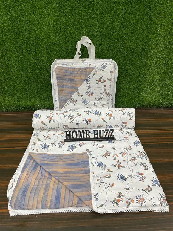 PURE COTTON DOUBLE BED DOHAR WITH LACE BORDERS-PREETDBD001