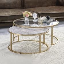 CENTER NESTING TABLES SET OF MARBLE AND GLASS COMBINATION-ANUBCNT001GM