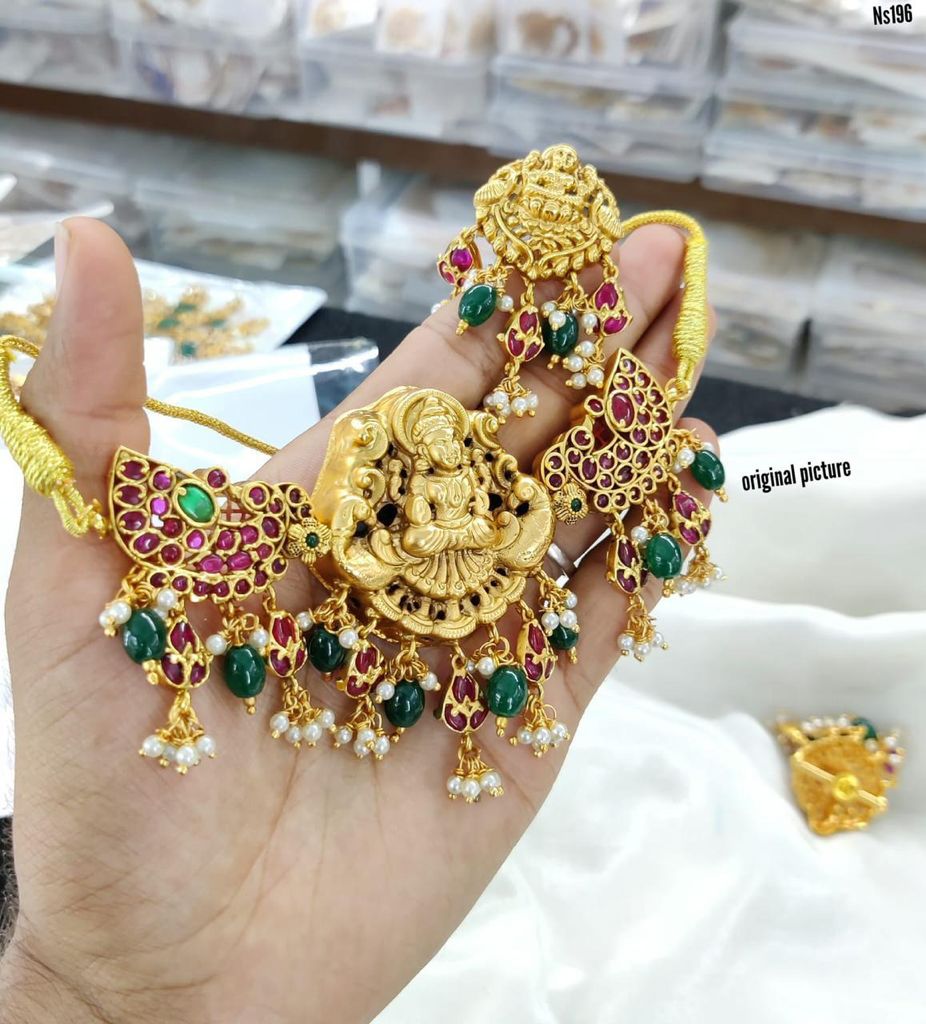 Gold Necklace Designs Matte Finish Choker Set MEENAKSHI MATTE GOLD