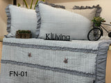 FUSION, GREY COLOR  BED COVER WITH FRILLS AND HANDMADE FLOWERS -PREETF001G