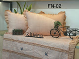 FUSION, ORANGE COLOR  BED COVER WITH FRILLS AND HANDMADE FLOWERS -PREETF001O