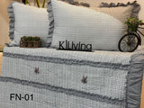 FUSION, GREY COLOR  BED COVER WITH FRILLS AND HANDMADE FLOWERS -PREETF001G