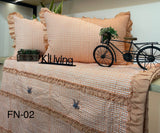 FUSION, ORANGE COLOR  BED COVER WITH FRILLS AND HANDMADE FLOWERS -PREETF001O