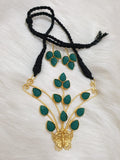 Butterfly Carving Stone Matt Gold Brass Statement Necklace with earring-SKDMSN001B