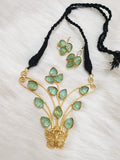 Butterfly Carving Stone Matt Gold Brass Statement Necklace with earring-SKDMSN001B