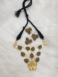 Butterfly Carving Stone Matt Gold Brass Statement Necklace with earring-SKDMSN001B