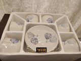 ELEGANT SET OF 6 , WHITE CUP AND SAUCER SET WITH BLUE FLOWER DESIGNS-SKDCS001