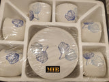 ELEGANT SET OF 6 , WHITE CUP AND SAUCER SET WITH BLUE FLOWER DESIGNS-SKDCS001