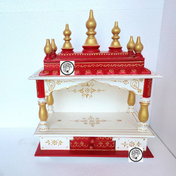 BAGWAN MANDAP IN WOOD WITH RED AND WHITE COLOR COMBINATION FOR PUJA-ANUBRBM001