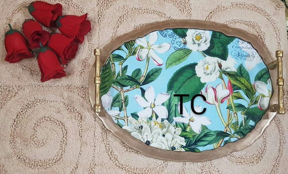 BEACH BEAUTY BEAUTIFUL MDF RESIN TRAY WITH GOLDEN HANDLES -LRRT001BB