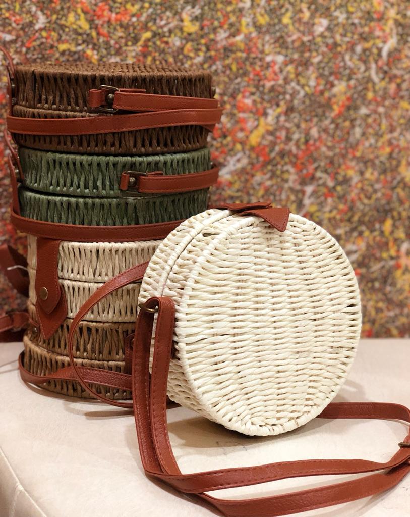 THE ROUND SHAPE BAMBOO ARMY SLING BAG FOR WOMEN -SKBSSQ001R