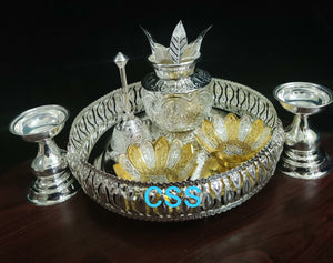 GERMAN SILVER PUJA THALI SET WITH PUJA ACCESSORIES FOR DIWALI -CZYPT001