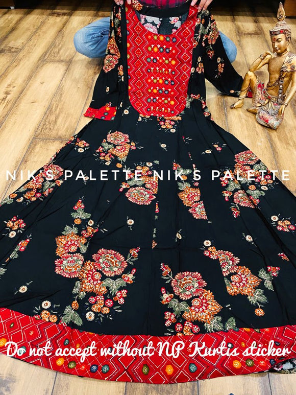 NP Premium Rayon  Digital print Anarkali gown with contrast border Chid & embroidery on yoke-TANISHQK001