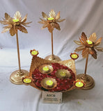 TANISHQ, Beautiful  Flower Design Urli with Set of 3 candle stand and 3 Small Taj Floating Diya-SKDFUDD001