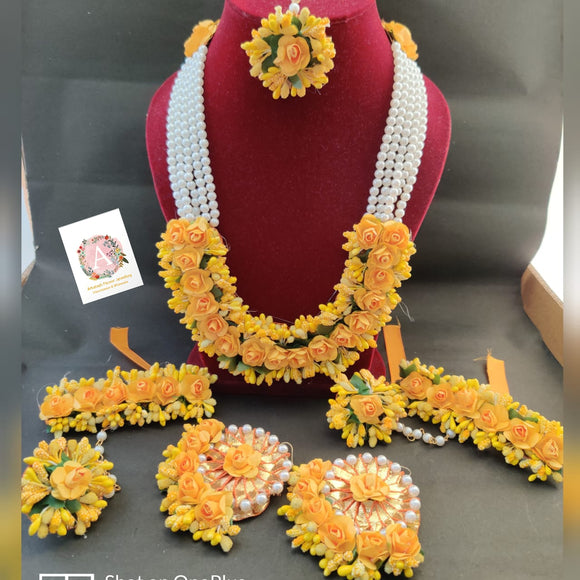 CHANDNI , Yellow color Handmade flower Jewellery Set-SKDFJS001