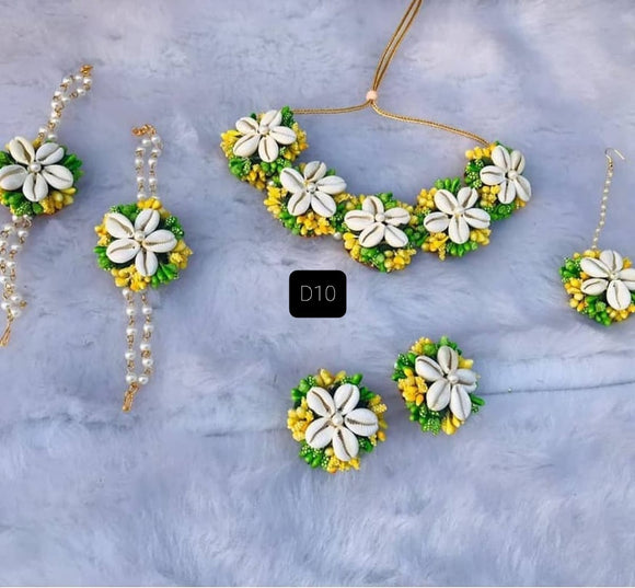 SAVANNA , Yellow color Kori Handmade flower Jewellery Set-SKDFJS001S