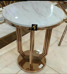 ELEGANCE, GOLDEN PLATINUM FINISH CORNER TABLE WITH WHITE MARBLE TOP -MOECT001E