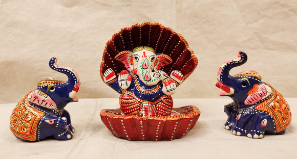 Ganesh ji in the Oyster with 2 Appu elephant ( combo)-SKDGO001