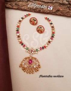 NAYANTARA, NAVRATNA NECKLACE WITH MATCHING EARRINGS FOR WOMEN -SAYDRKNS001N