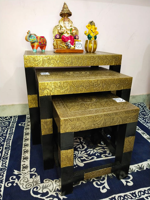 GOLD FINISH PEACOCK DESIGNER NESTING TABLES SET OF 3 -ANUBNT001PD