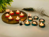 SET OF 6 , WOODEN TEA LIGHT HOLDER WITH FINE STONES-SKDWTH001