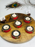 SET OF 6 , WOODEN TEA LIGHT HOLDER WITH FINE STONES-SKDWTH001