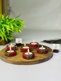 SET OF 6 , WOODEN TEA LIGHT HOLDER WITH FINE STONES-SKDWTH001