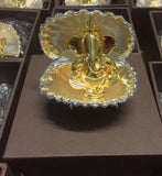 SET OF 5 , SILVER PLATED REAL SHELL WITH GOLD PLATED GANESH IN GIFT BOX-PANIPGGBX001