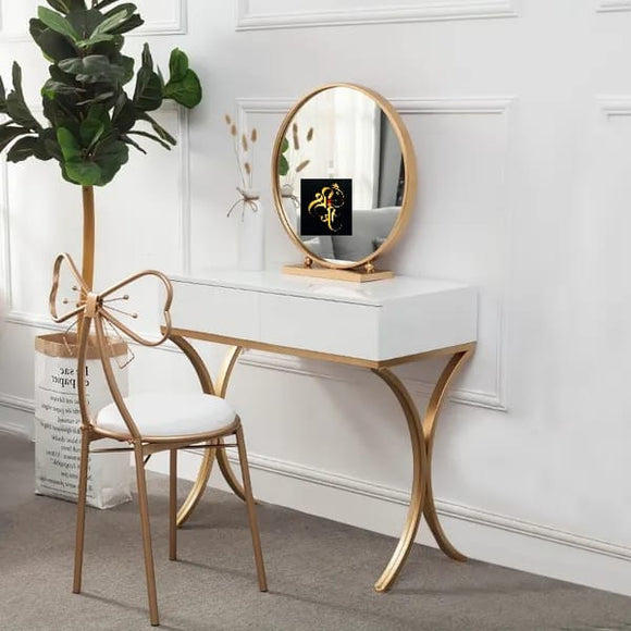 CINDRELLA, MATTE GOLD POLISH TRENDY DRESSING TABLE WITH A CHAIR