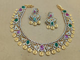 MADHAVI, STONE STUDDED MATTE GOLD FINISH NECKLACE SET FOR WOMEN -ARTMNS001