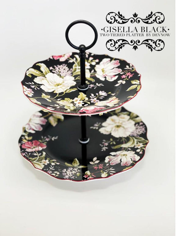 GISELA BLACK ,TWO TIER PLATE WITH STAND-SKDBPP001