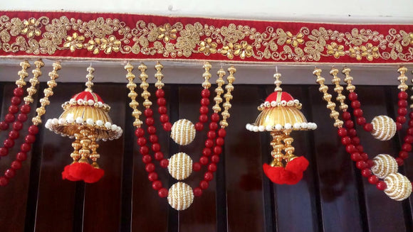 TRADITIONAL RED AND GOLDEN  BANDANWAR / DOOR DECORATION -SKDYFB01M